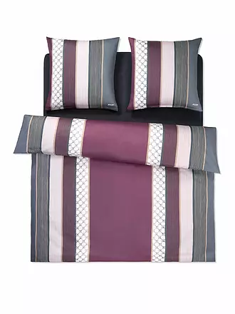 JOOP | Linge de lit en satin Cornflower Stripes 2 x 70x90cm / 200x200cm Deep Coal | beere